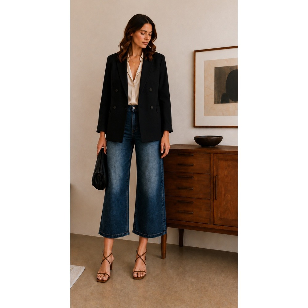 Apiece Apart High Waist Crop Jeans Dark Wash Wide Leg Denim Size 4 USA Made